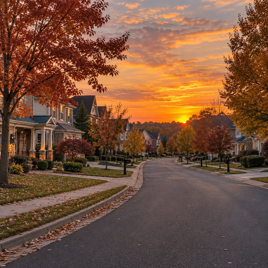A Charlotte, NC street at sunset, illustrative